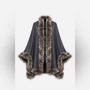 Cashmere Silk Fox Fur-Trimmed Women's shawl wrap cape